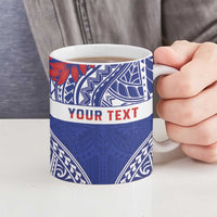 Personalised Toa Samoa Rugby Spirit Ceramic Mug Blue Samoan Tribal Pattern - Polynesian Pride