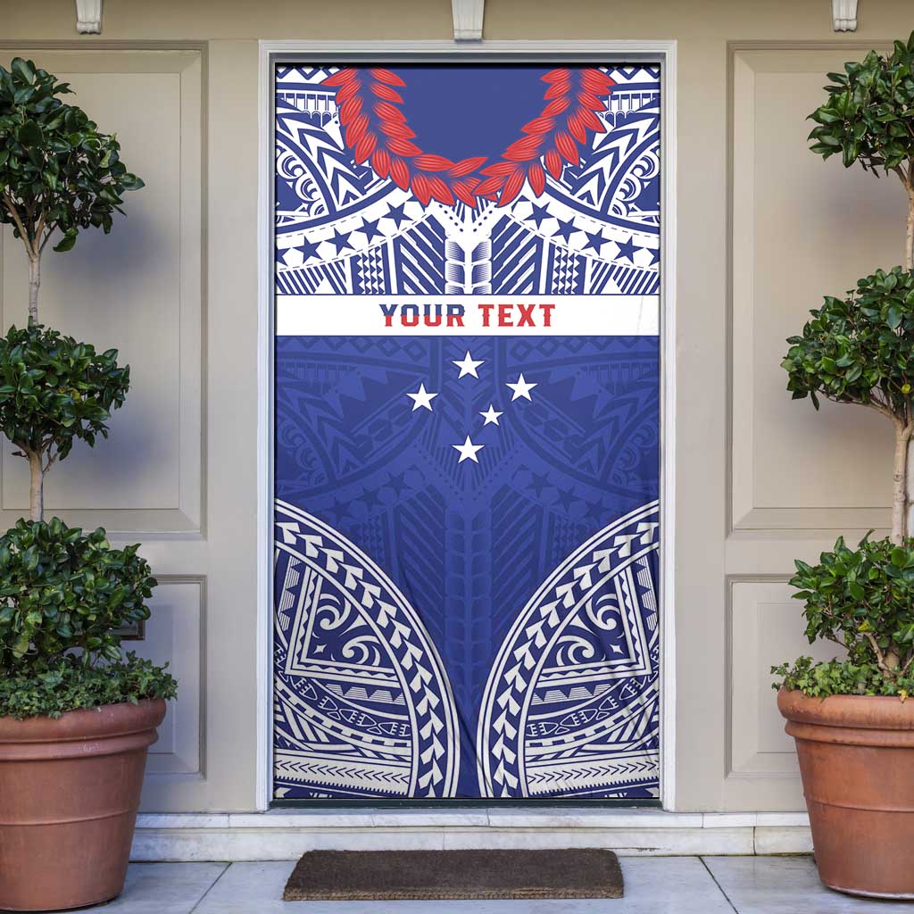 Personalised Toa Samoa Rugby Spirit Door Cover Blue Samoan Tribal Pattern - Polynesian Pride