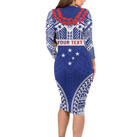 Personalised Toa Samoa Rugby Spirit Family Matching Long Sleeve Bodycon Dress and Hawaiian Shirt Blue Samoan Tribal Pattern - Polynesian Pride