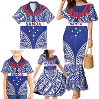 Personalised Toa Samoa Rugby Spirit Family Matching Mermaid Dress and Hawaiian Shirt Blue Samoan Tribal Pattern - Polynesian Pride
