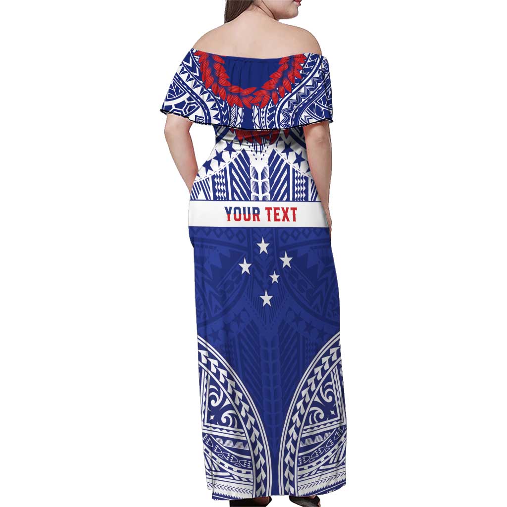 Personalised Toa Samoa Rugby Spirit Family Matching Off Shoulder Maxi Dress and Hawaiian Shirt Blue Samoan Tribal Pattern - Polynesian Pride
