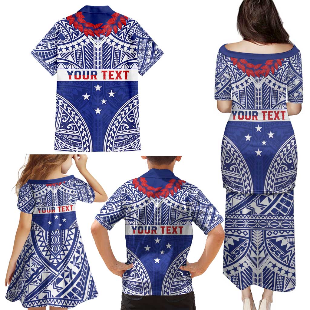 Personalised Toa Samoa Rugby Spirit Family Matching Puletasi and Hawaiian Shirt Blue Samoan Tribal Pattern - Polynesian Pride