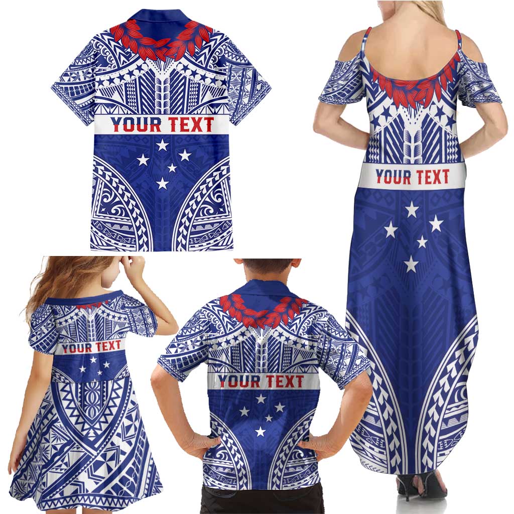 Personalised Toa Samoa Rugby Spirit Family Matching Summer Maxi Dress and Hawaiian Shirt Blue Samoan Tribal Pattern - Polynesian Pride