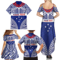 Personalised Toa Samoa Rugby Spirit Family Matching Summer Maxi Dress and Hawaiian Shirt Blue Samoan Tribal Pattern - Polynesian Pride