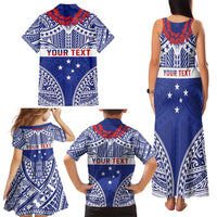 Personalised Toa Samoa Rugby Spirit Family Matching Tank Maxi Dress and Hawaiian Shirt Blue Samoan Tribal Pattern - Polynesian Pride