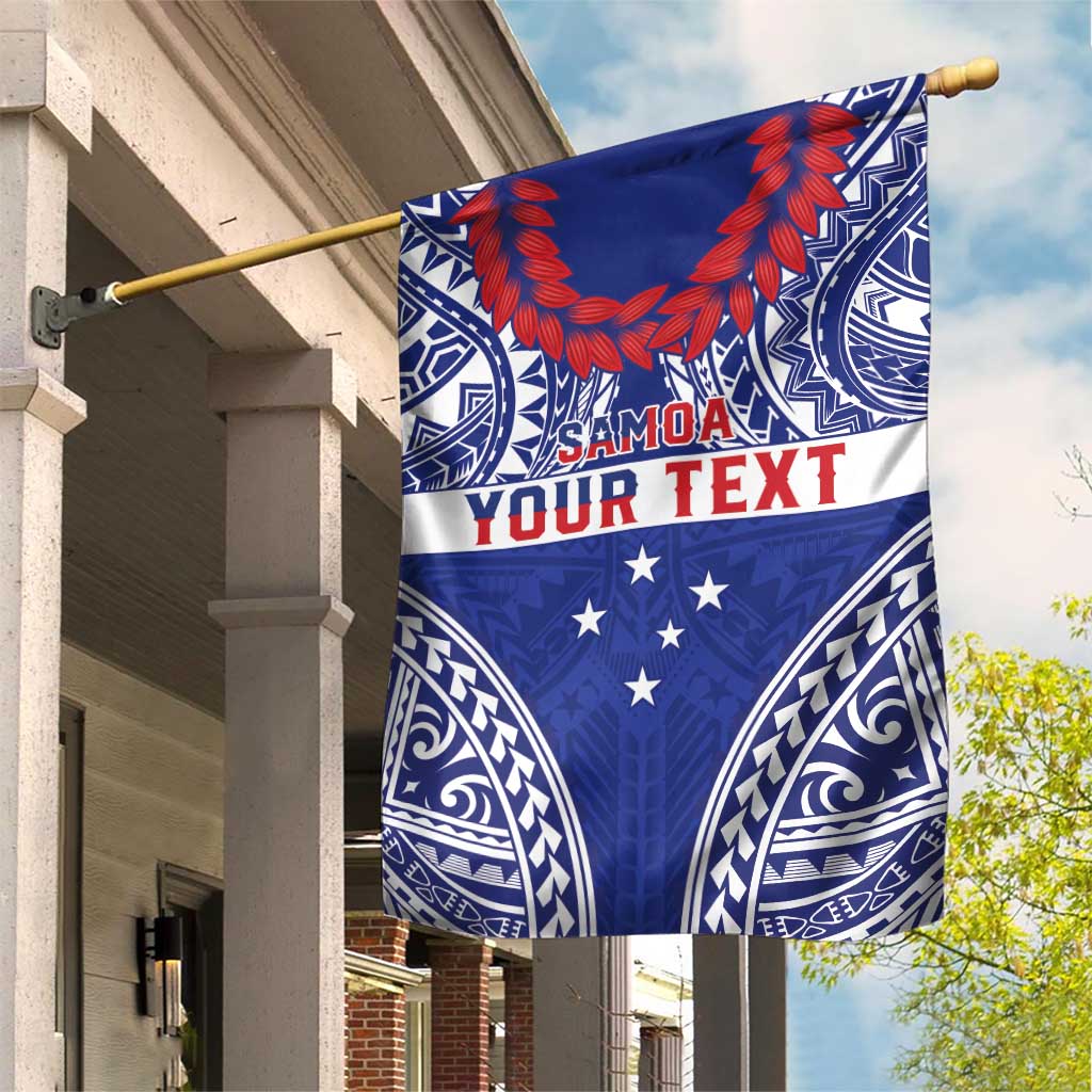 Personalised Toa Samoa Rugby Spirit Garden Flag Blue Samoan Tribal Pattern - Polynesian Pride