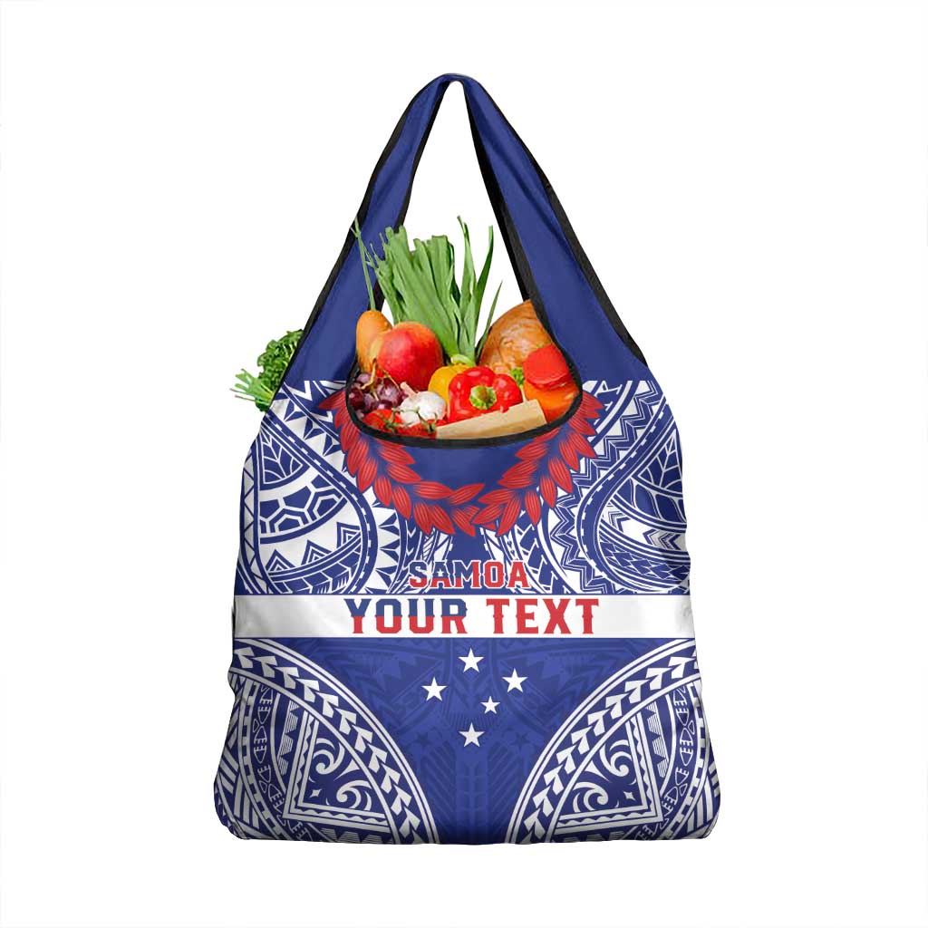 Personalised Toa Samoa Rugby Spirit Grocery Bag Blue Samoan Tribal Pattern - Polynesian Pride