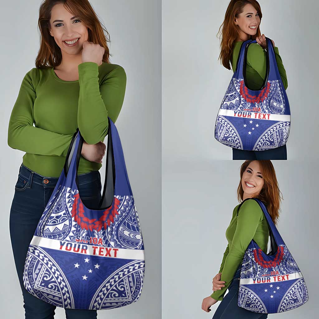 Personalised Toa Samoa Rugby Spirit Grocery Bag Blue Samoan Tribal Pattern - Polynesian Pride
