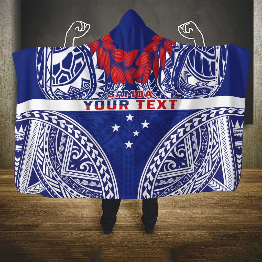 Personalised Toa Samoa Rugby Spirit Hooded Blanket Blue Samoan Tribal Pattern - Polynesian Pride