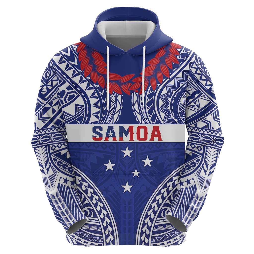 Personalised Toa Samoa Rugby Spirit Hoodie Blue Samoan Tribal Pattern - Polynesian Pride