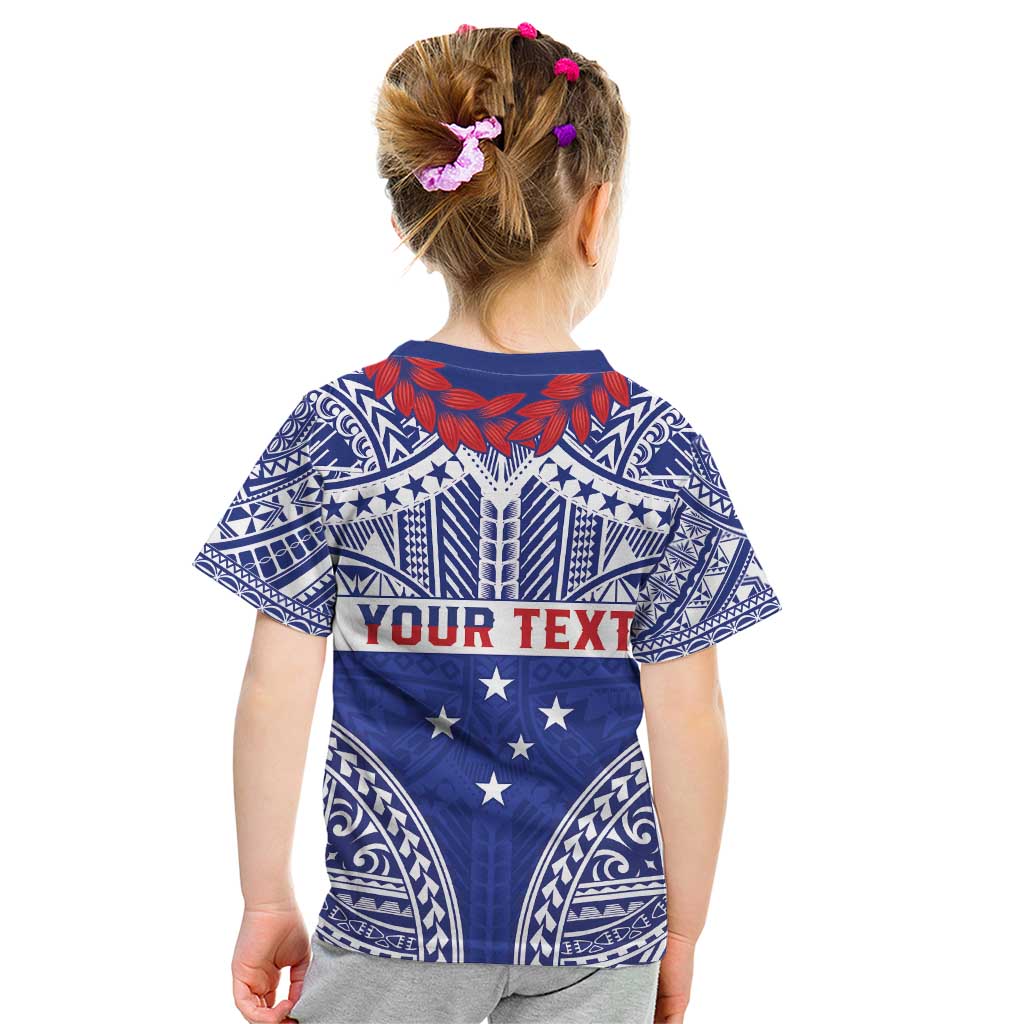 Personalised Toa Samoa Rugby Spirit Kid T Shirt Blue Samoan Tribal Pattern - Polynesian Pride