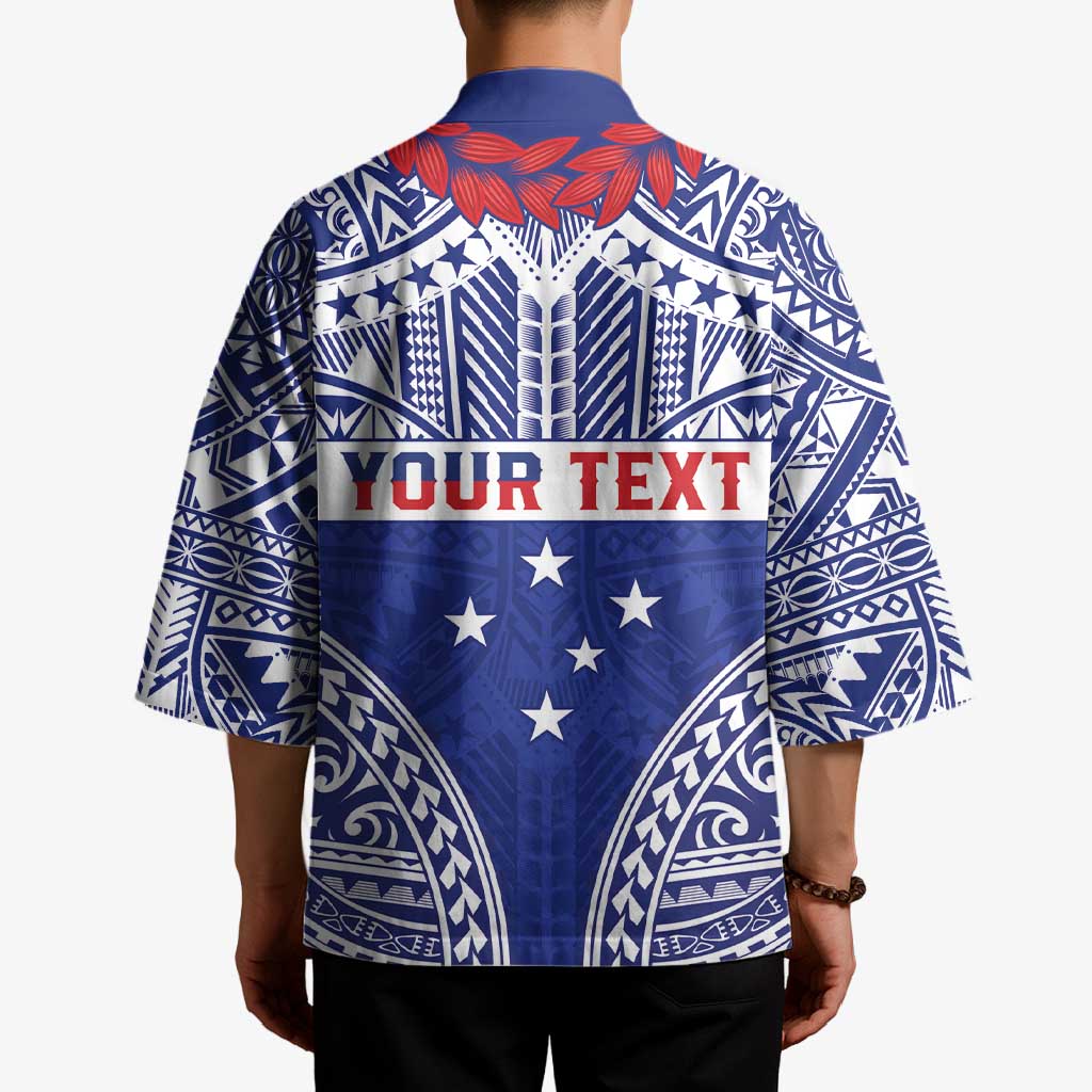 Personalised Toa Samoa Rugby Spirit Kimono Blue Samoan Tribal Pattern - Polynesian Pride