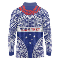 Personalised Toa Samoa Rugby Spirit Long Sleeve Polo Shirt Blue Samoan Tribal Pattern - Polynesian Pride