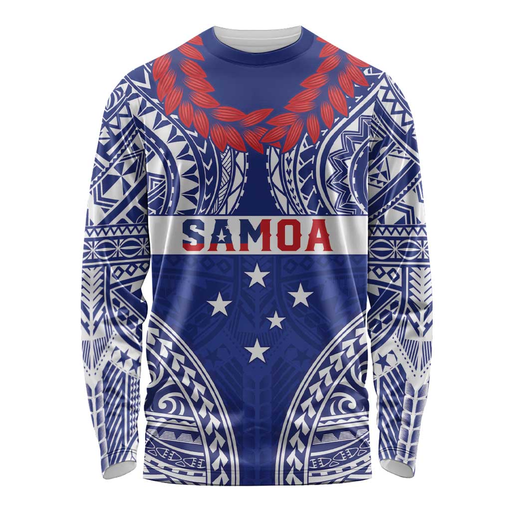 Personalised Toa Samoa Rugby Spirit Long Sleeve Shirt Blue Samoan Tribal Pattern - Polynesian Pride