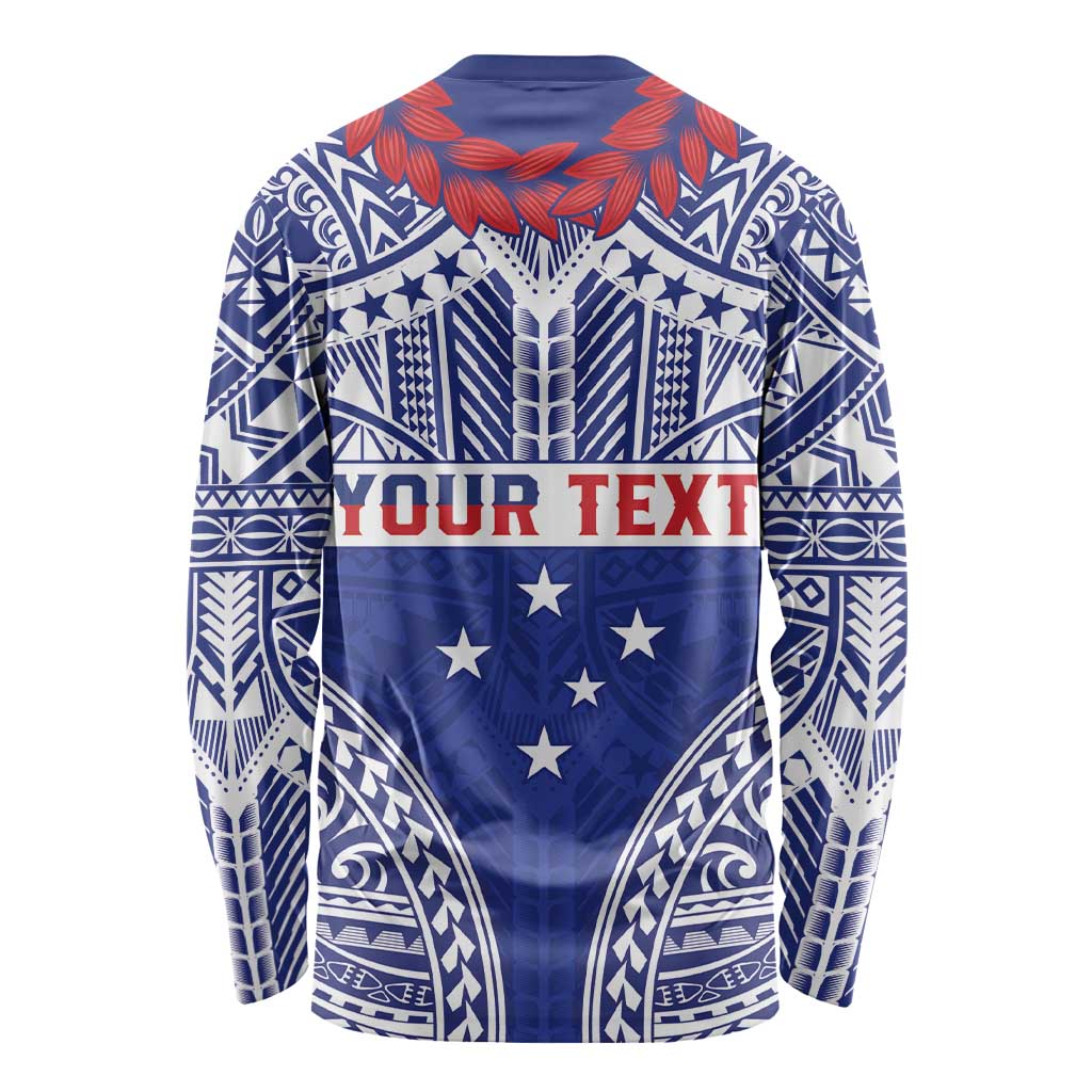 Personalised Toa Samoa Rugby Spirit Long Sleeve Shirt Blue Samoan Tribal Pattern - Polynesian Pride