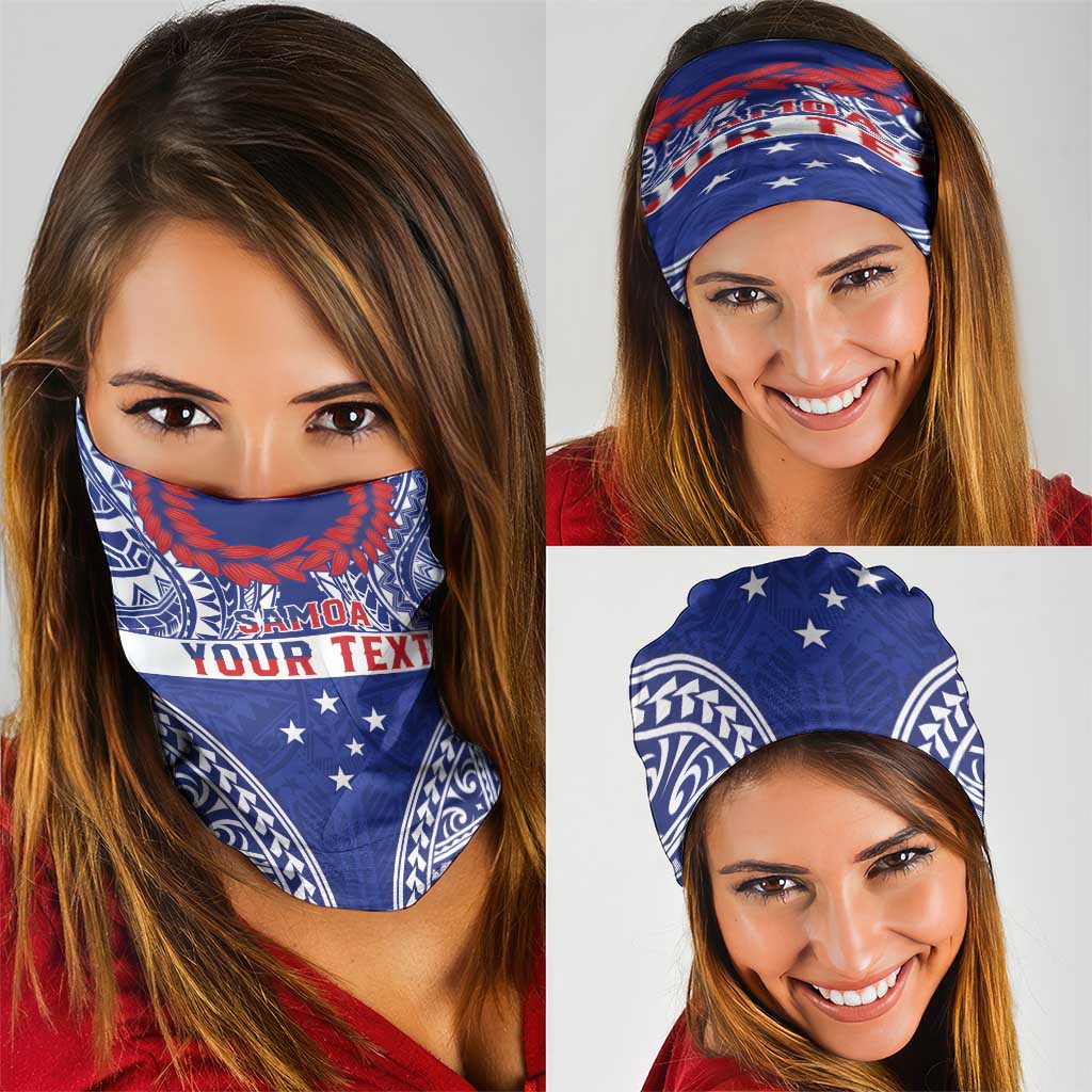 Personalised Toa Samoa Rugby Spirit Neck Gaiter Blue Samoan Tribal Pattern - Polynesian Pride