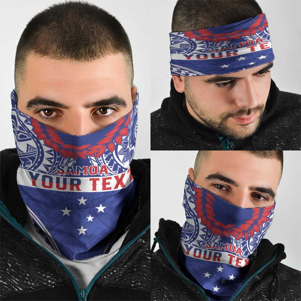 Personalised Toa Samoa Rugby Spirit Neck Gaiter Blue Samoan Tribal Pattern - Polynesian Pride