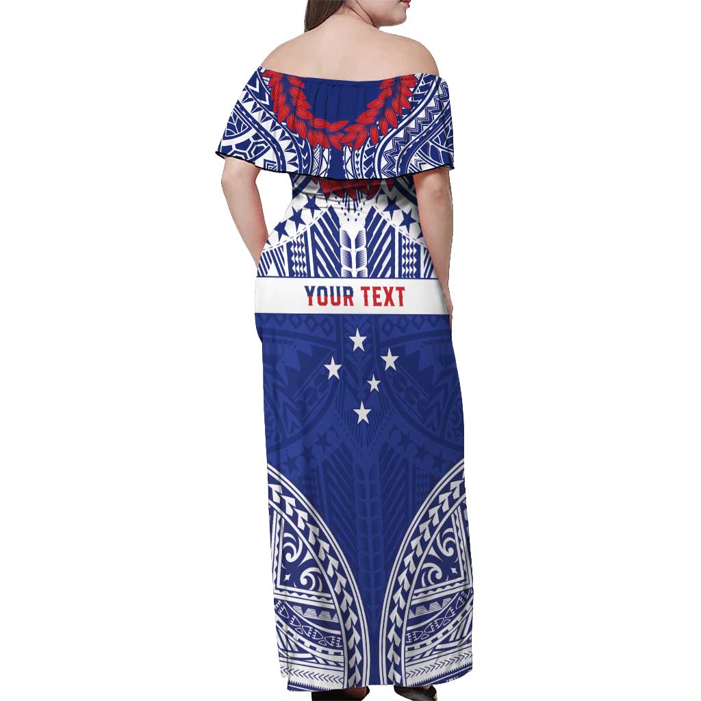 Personalised Toa Samoa Rugby Spirit Off Shoulder Maxi Dress Blue Samoan Tribal Pattern - Polynesian Pride