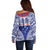 Personalised Toa Samoa Rugby Spirit Off Shoulder Sweater Blue Samoan Tribal Pattern - Polynesian Pride