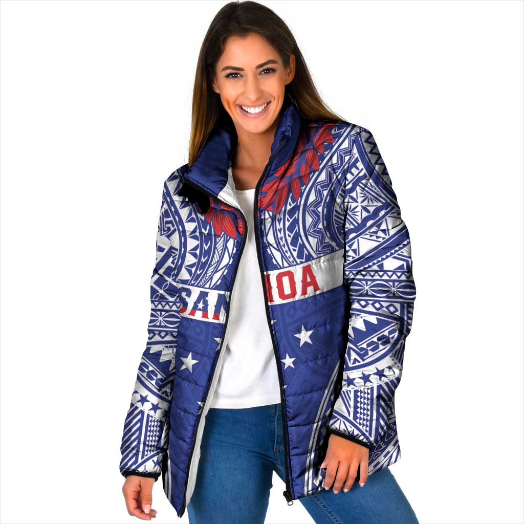 Personalised Toa Samoa Rugby Spirit Padded Jacket Blue Samoan Tribal Pattern - Polynesian Pride