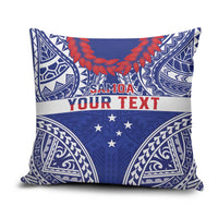 Personalised Toa Samoa Rugby Spirit Pillow Cover Blue Samoan Tribal Pattern - Polynesian Pride