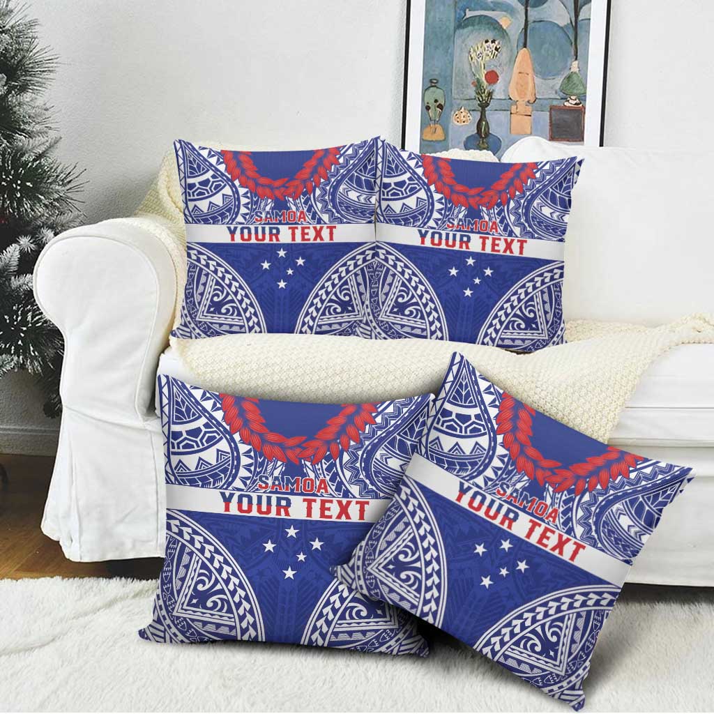 Personalised Toa Samoa Rugby Spirit Pillow Cover Blue Samoan Tribal Pattern - Polynesian Pride