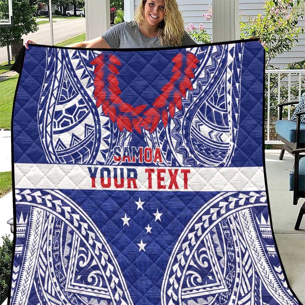Personalised Toa Samoa Rugby Spirit Quilt Blue Samoan Tribal Pattern - Polynesian Pride