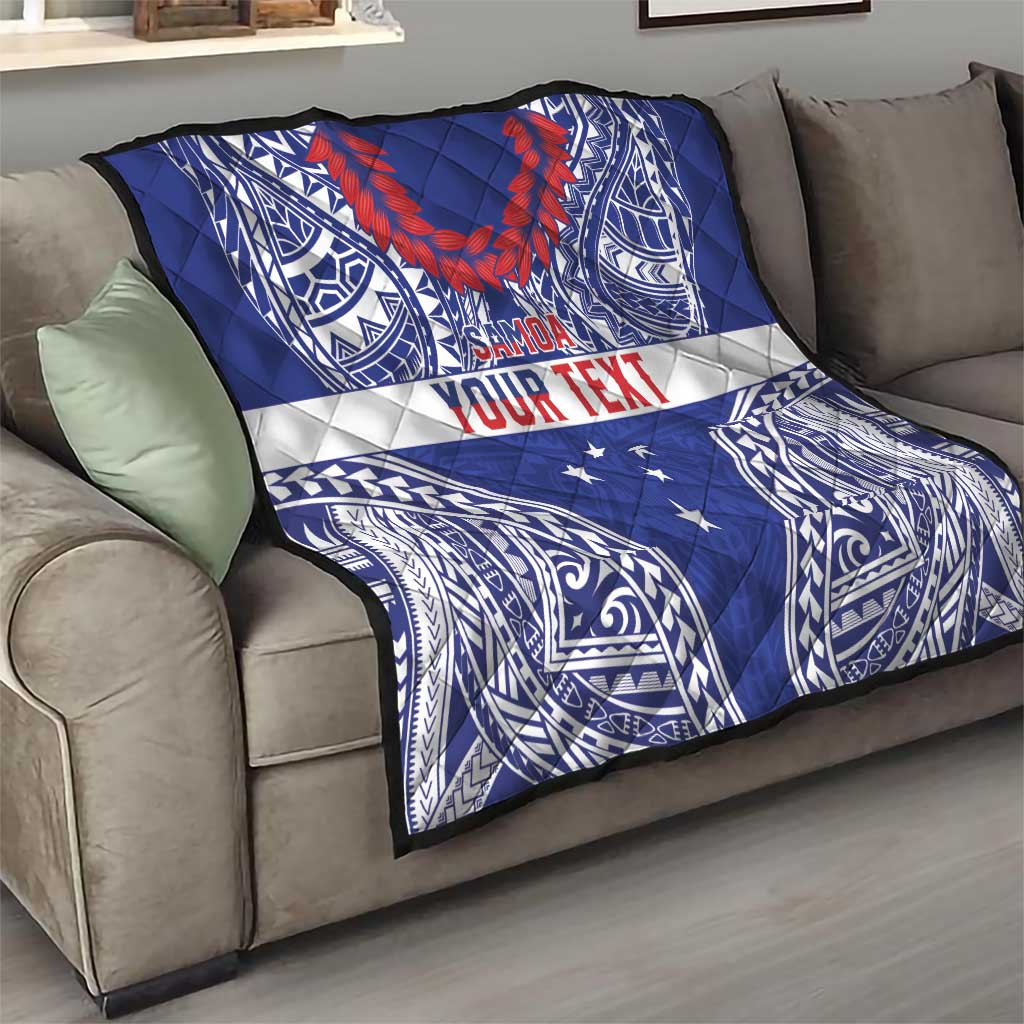 Personalised Toa Samoa Rugby Spirit Quilt Blue Samoan Tribal Pattern - Polynesian Pride