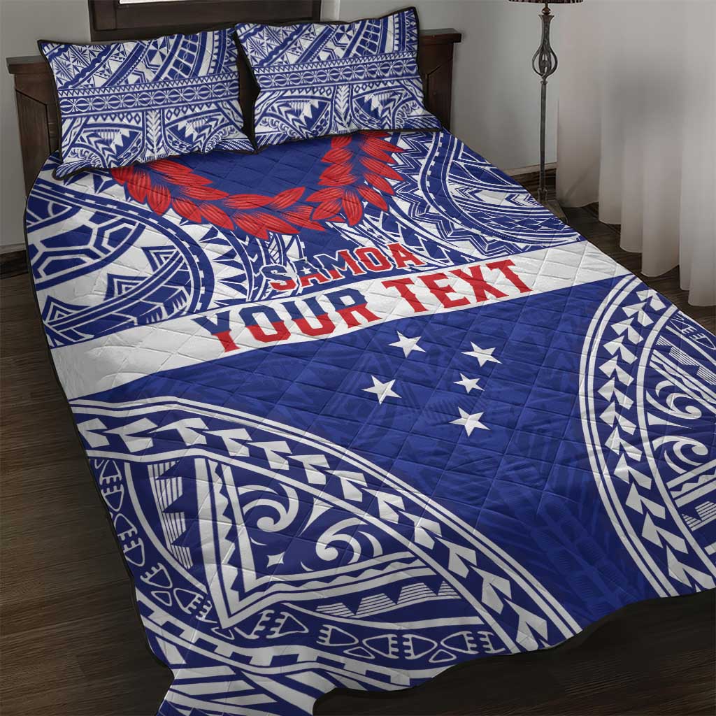 Personalised Toa Samoa Rugby Spirit Quilt Bed Set Blue Samoan Tribal Pattern - Polynesian Pride