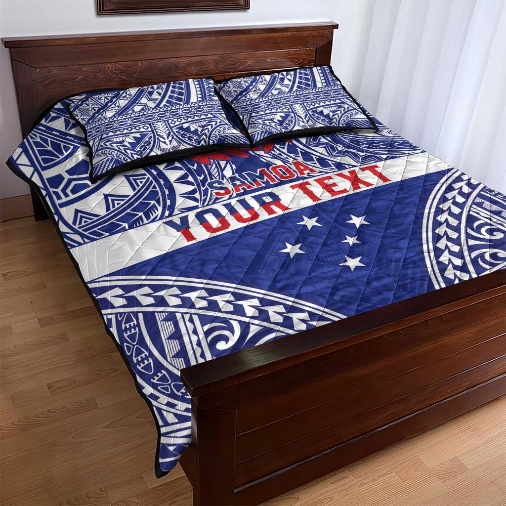 Personalised Toa Samoa Rugby Spirit Quilt Bed Set Blue Samoan Tribal Pattern - Polynesian Pride