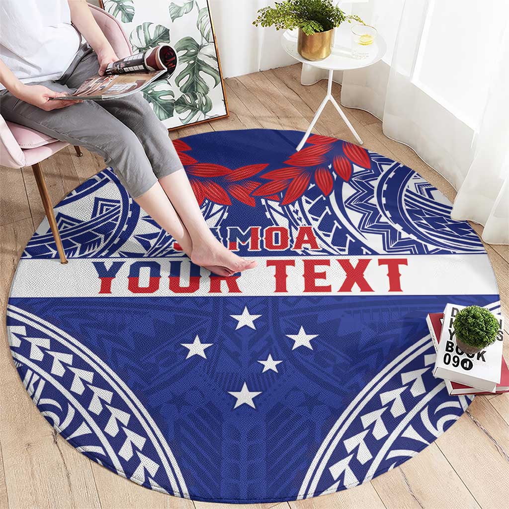 Personalised Toa Samoa Rugby Spirit Round Carpet Blue Samoan Tribal Pattern - Polynesian Pride