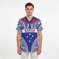 Personalised Toa Samoa Rugby Spirit Scrub Top Blue Samoan Tribal Pattern - Polynesian Pride