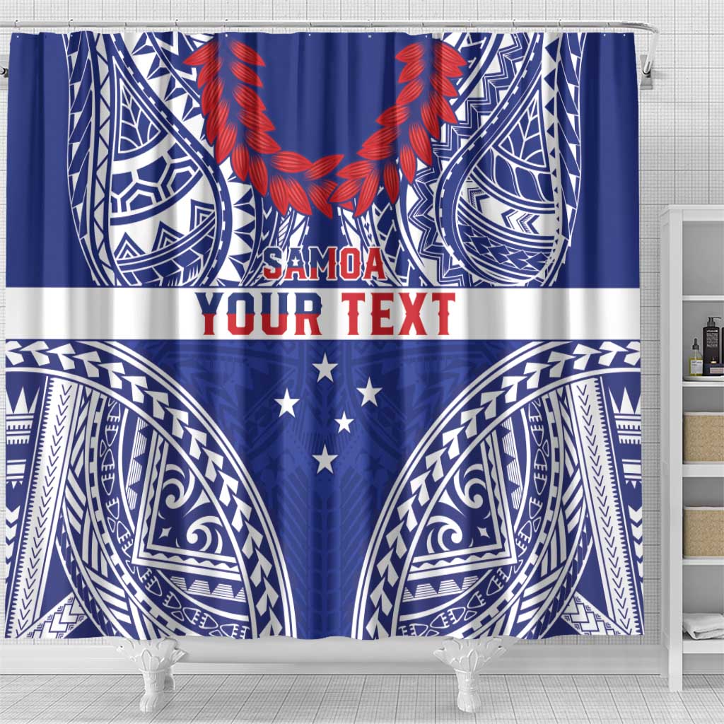 Personalised Toa Samoa Rugby Spirit Shower Curtain Blue Samoan Tribal Pattern - Polynesian Pride