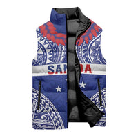 Personalised Toa Samoa Rugby Spirit Sleeveless Puffer Jacket Blue Samoan Tribal Pattern - Polynesian Pride