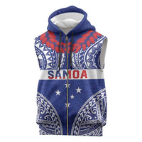 Personalised Toa Samoa Rugby Spirit Sleeveless Zip Hoodie Blue Samoan Tribal Pattern - Polynesian Pride
