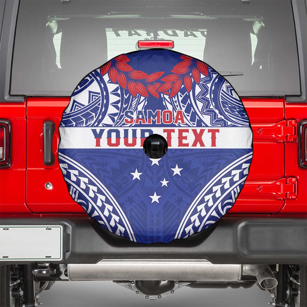 Personalised Toa Samoa Rugby Spirit Spare Tire Cover Blue Samoan Tribal Pattern - Polynesian Pride