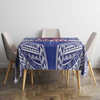 Personalised Toa Samoa Rugby Spirit Tablecloth Blue Samoan Tribal Pattern - Polynesian Pride