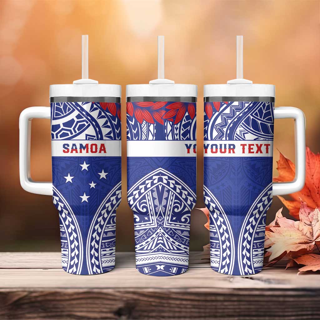 Personalised Toa Samoa Rugby Spirit Tumbler With Handle Blue Samoan Tribal Pattern - Polynesian Pride