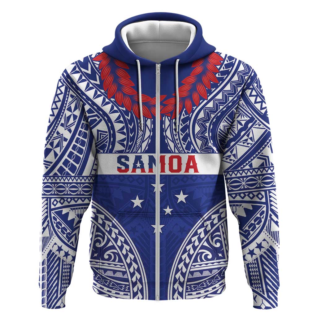 Personalised Toa Samoa Rugby Spirit Zip Hoodie Blue Samoan Tribal Pattern - Polynesian Pride