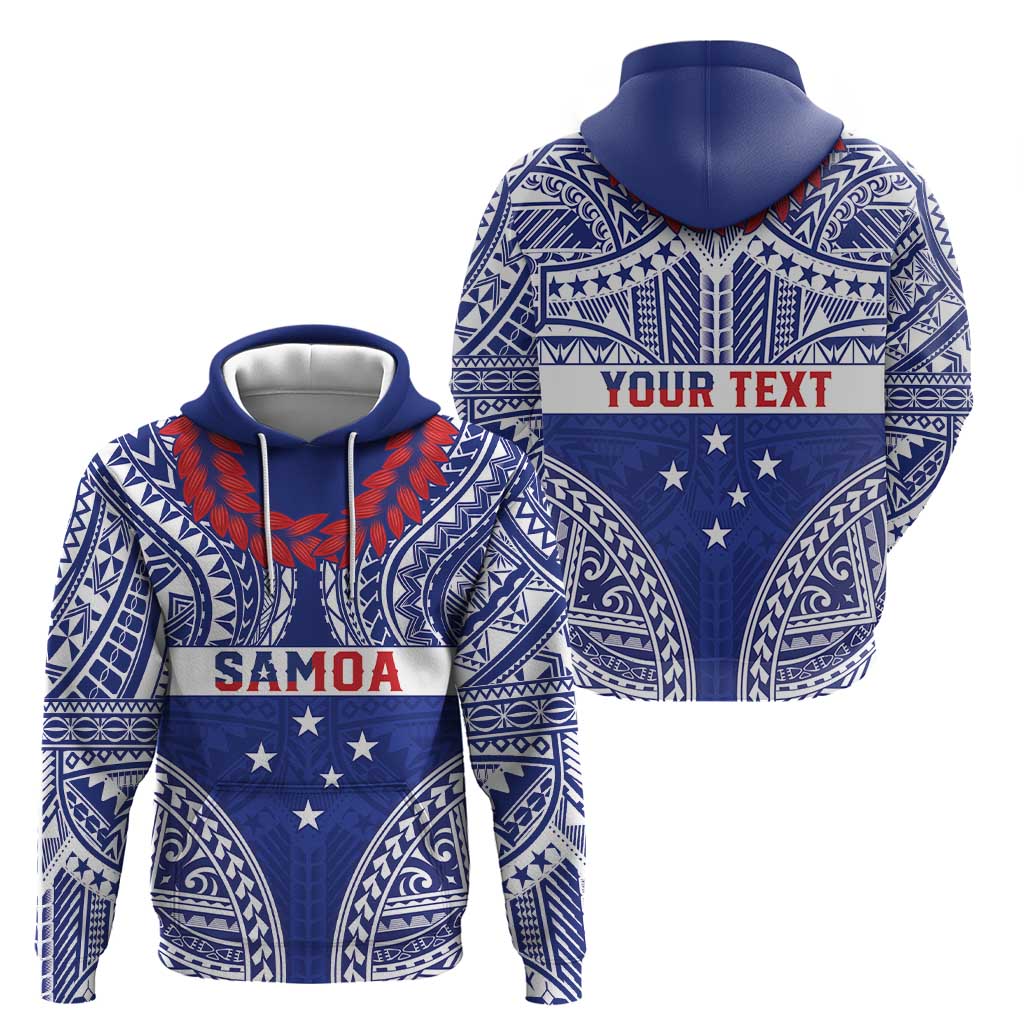 Personalised Toa Samoa Rugby Spirit Zip Hoodie Blue Samoan Tribal Pattern - Polynesian Pride