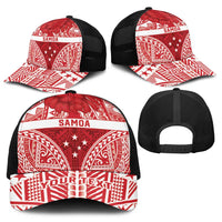 Personalised Toa Samoa Rugby Spirit Baseball Net Cap Red Samoan Tribal Pattern - Polynesian Pride
