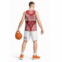 Personalised Toa Samoa Rugby Spirit Basketball Jersey Red Samoan Tribal Pattern - Polynesian Pride