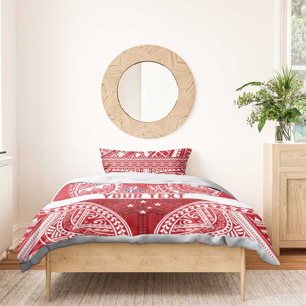 Personalised Toa Samoa Rugby Spirit Bedding Set Red Samoan Tribal Pattern - Polynesian Pride