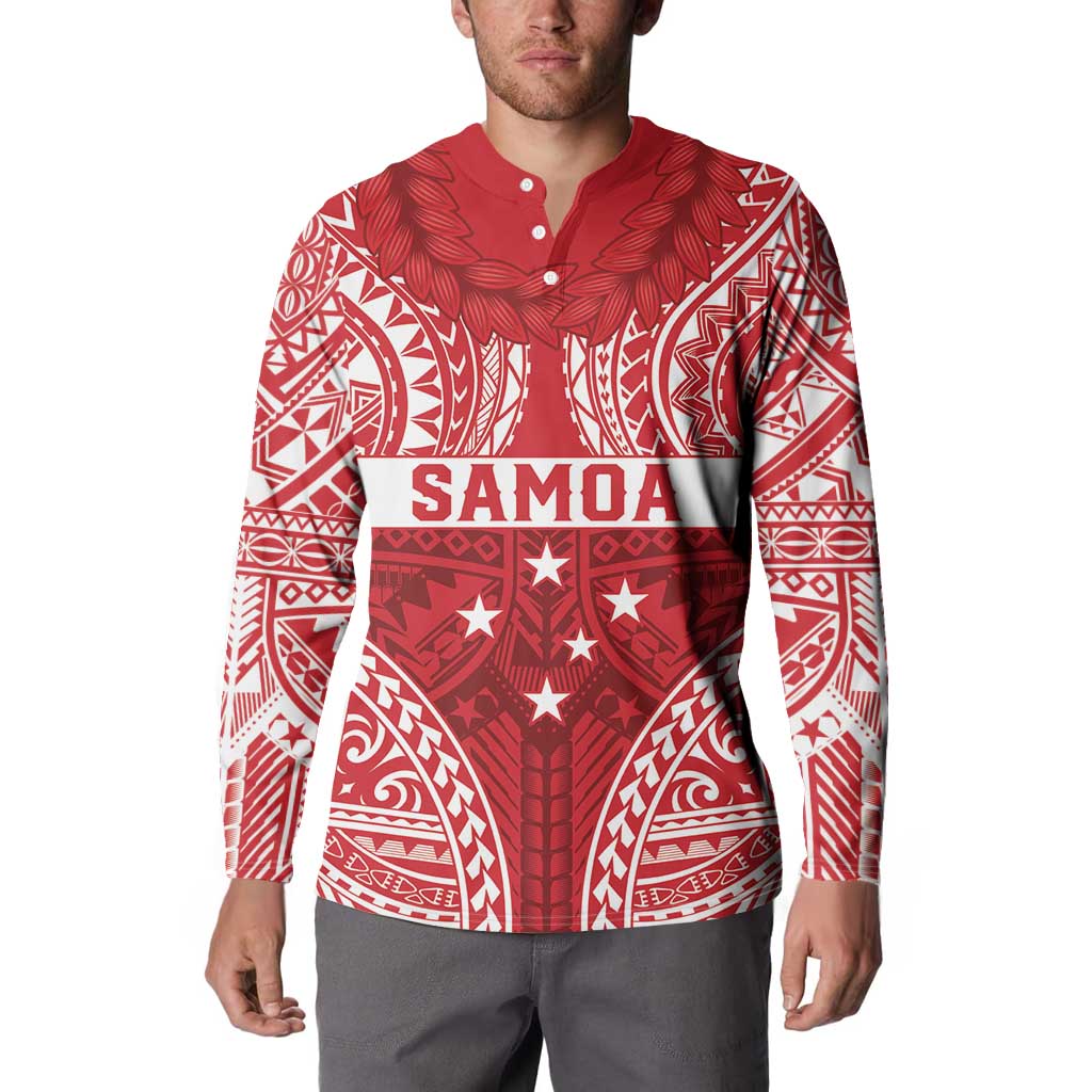 Personalised Toa Samoa Rugby Spirit Button Sweatshirt Red Samoan Tribal Pattern - Polynesian Pride