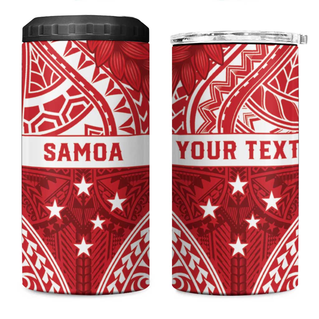 Personalised Toa Samoa Rugby Spirit 4 in 1 Can Cooler Tumbler Red Samoan Tribal Pattern - Polynesian Pride