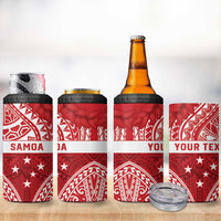 Personalised Toa Samoa Rugby Spirit 4 in 1 Can Cooler Tumbler Red Samoan Tribal Pattern - Polynesian Pride