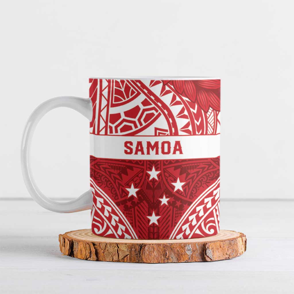 Personalised Toa Samoa Rugby Spirit Ceramic Mug Red Samoan Tribal Pattern - Polynesian Pride