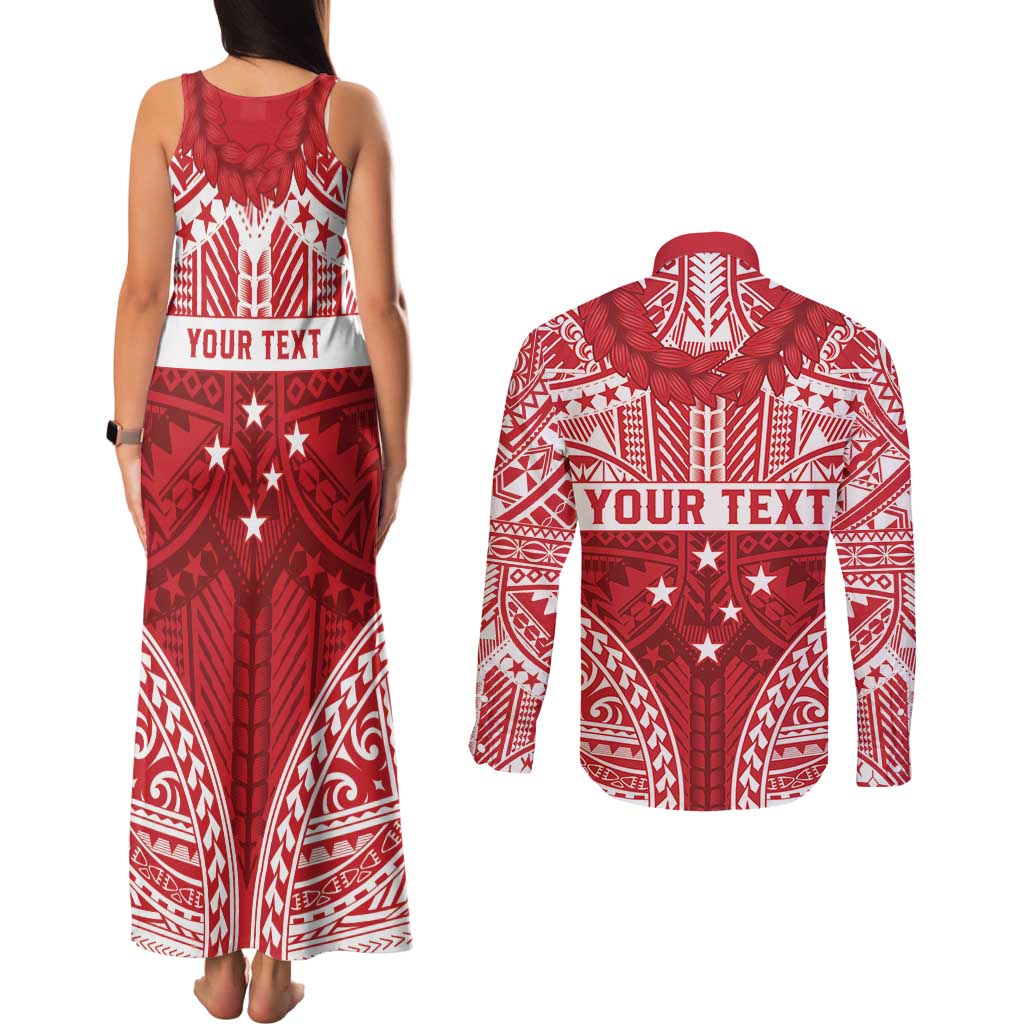 Personalised Toa Samoa Rugby Spirit Couples Matching Tank Maxi Dress and Long Sleeve Button Shirt Red Samoan Tribal Pattern LT9 - Polynesian Pride