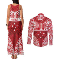 Personalised Toa Samoa Rugby Spirit Couples Matching Tank Maxi Dress and Long Sleeve Button Shirt Red Samoan Tribal Pattern LT9 - Polynesian Pride