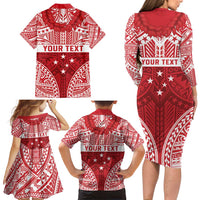 Personalised Toa Samoa Rugby Spirit Family Matching Long Sleeve Bodycon Dress and Hawaiian Shirt Red Samoan Tribal Pattern - Polynesian Pride